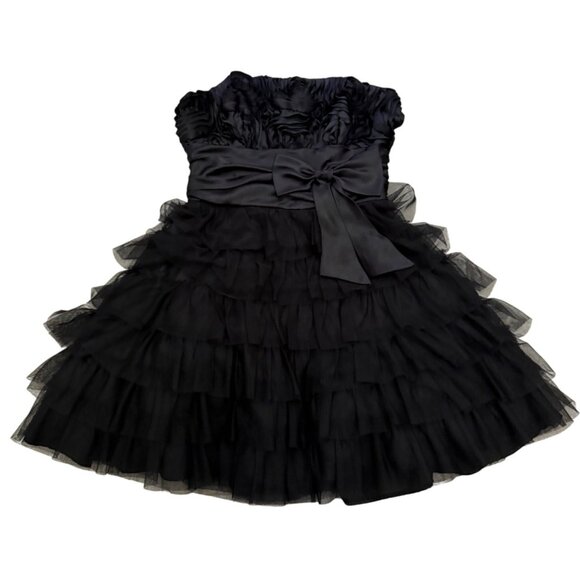 Masquerade Black Strapless Ruffled Layered Dress Size 9/10 Polyester & Satin - Picture 1 of 16